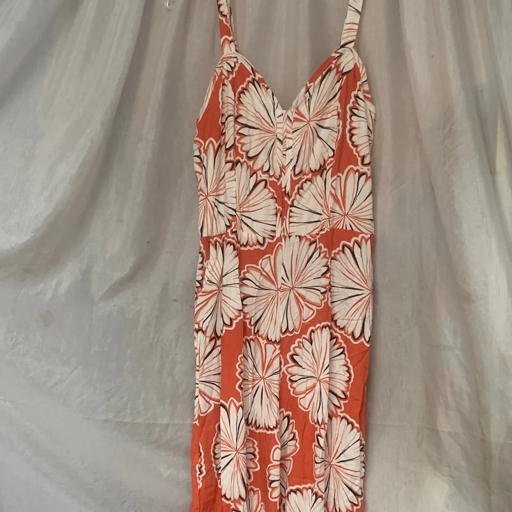 Simply Couture Orange Floral Midi Dress with White Blossoms